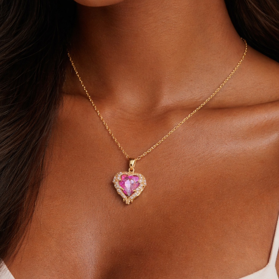 Colar Coração Cristal Aço Inoxidável