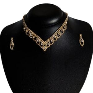 Colar e Brinco Festa Cravejado Dourado Biju