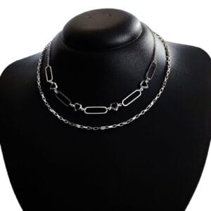 Colar Duplo Coração Preto Folheado