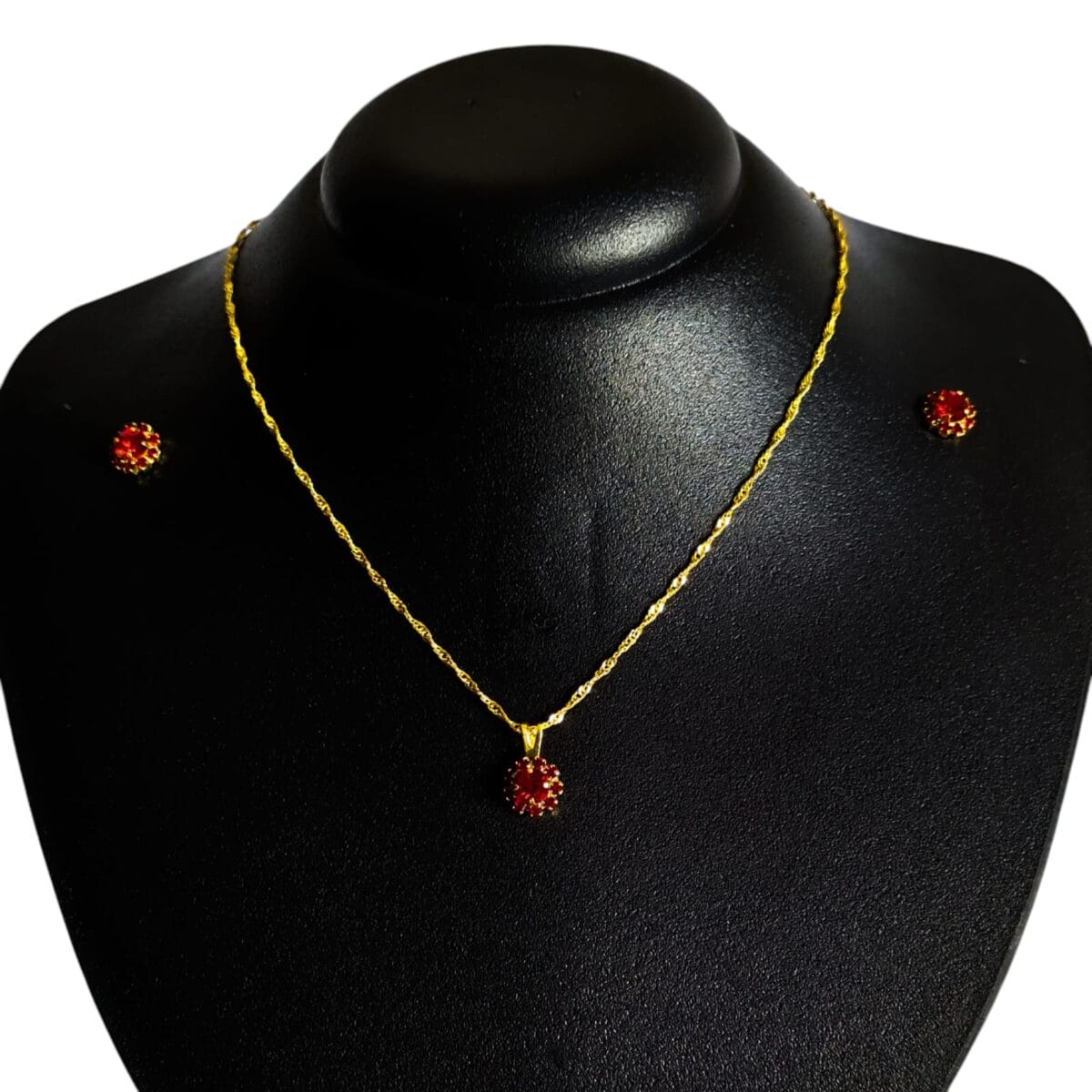 Conjunto Dourado Strass Vermelho Folheado