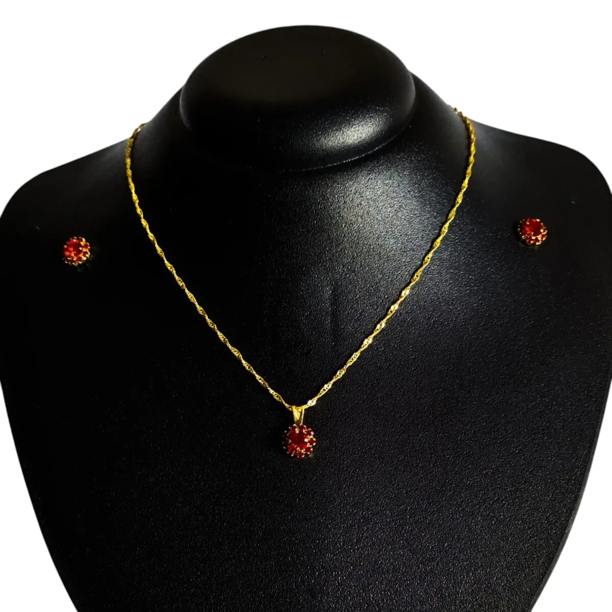 Conjunto Dourado Strass Vermelho Folheado