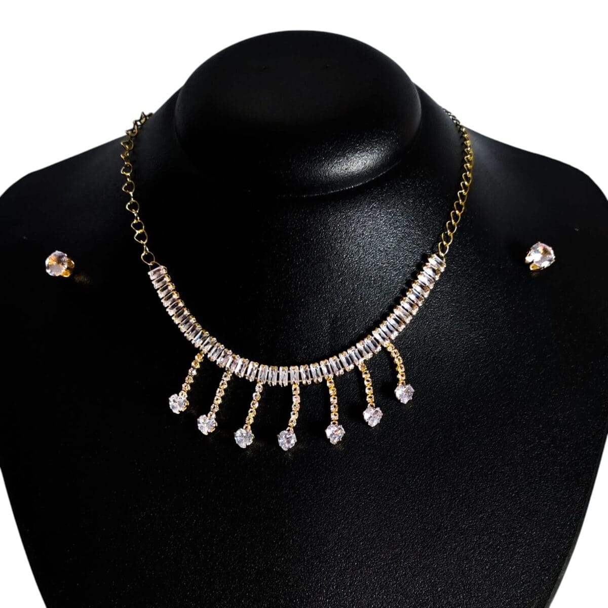 Conjunto Cravejado Festa Zircônia Dourado Biju