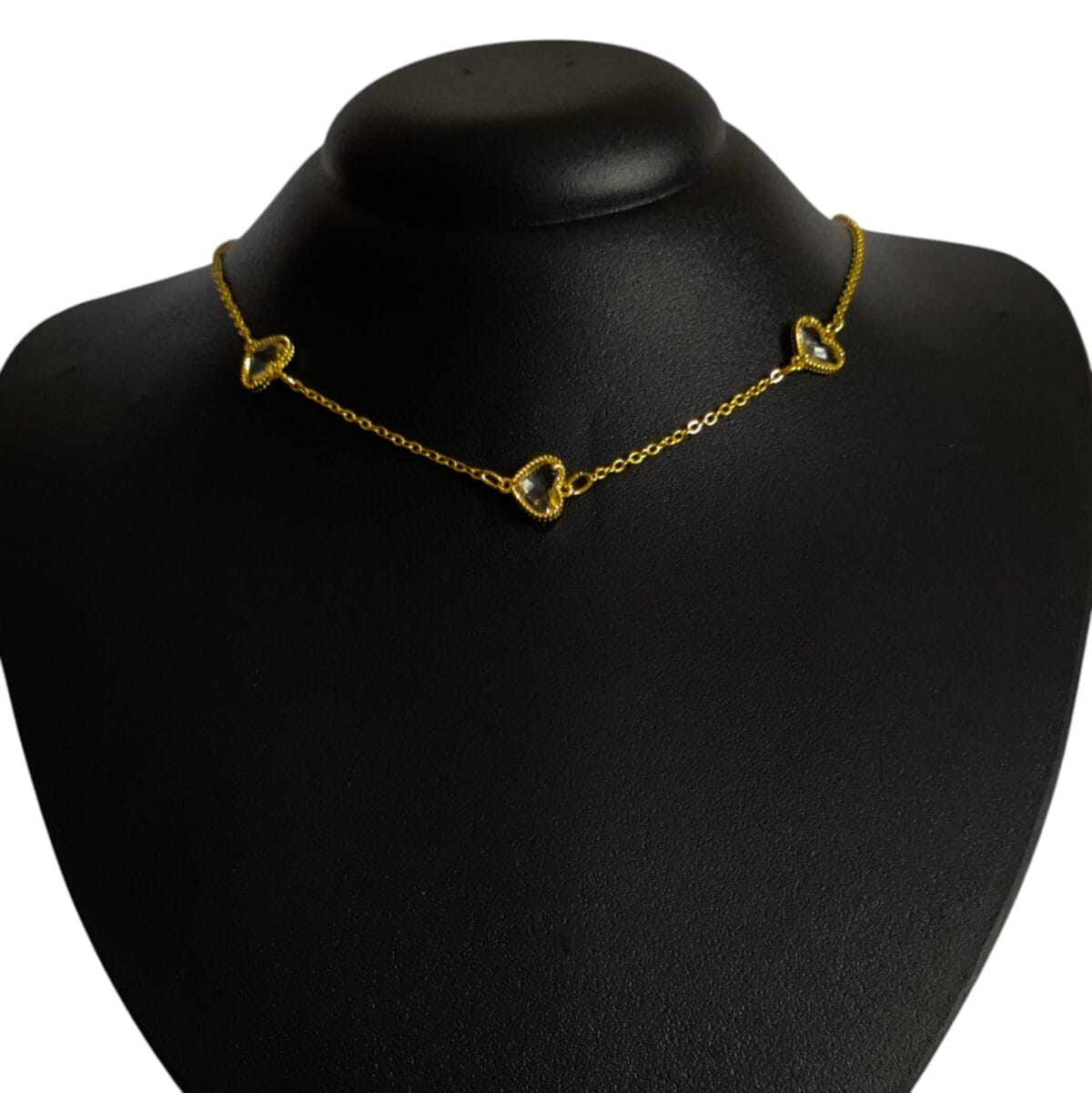 Colar Dourado Coração Transparente Folheado