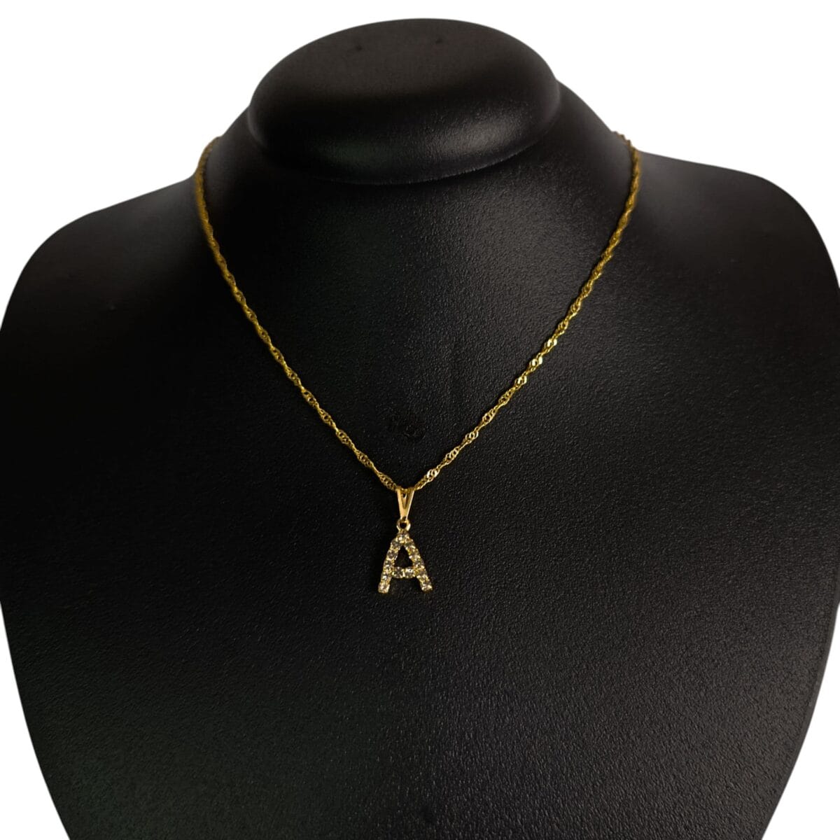 Colar Letra A Dourado Cravejado Folheado