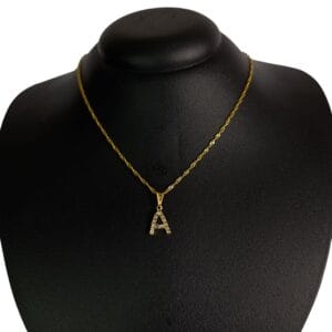 Colar Letra A Dourado Cravejado Folheado