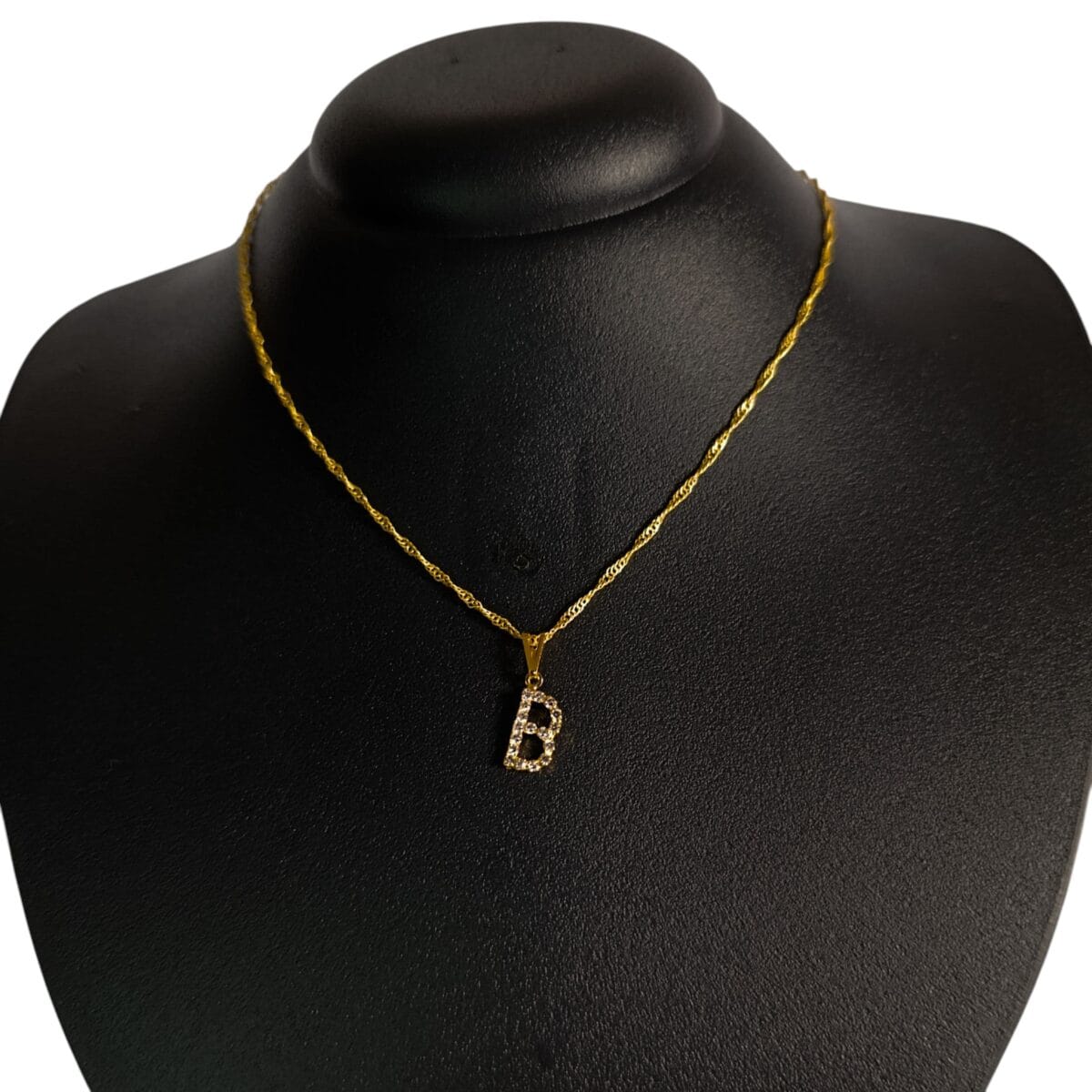 Colar Letra B Dourado Cravejado Folheado