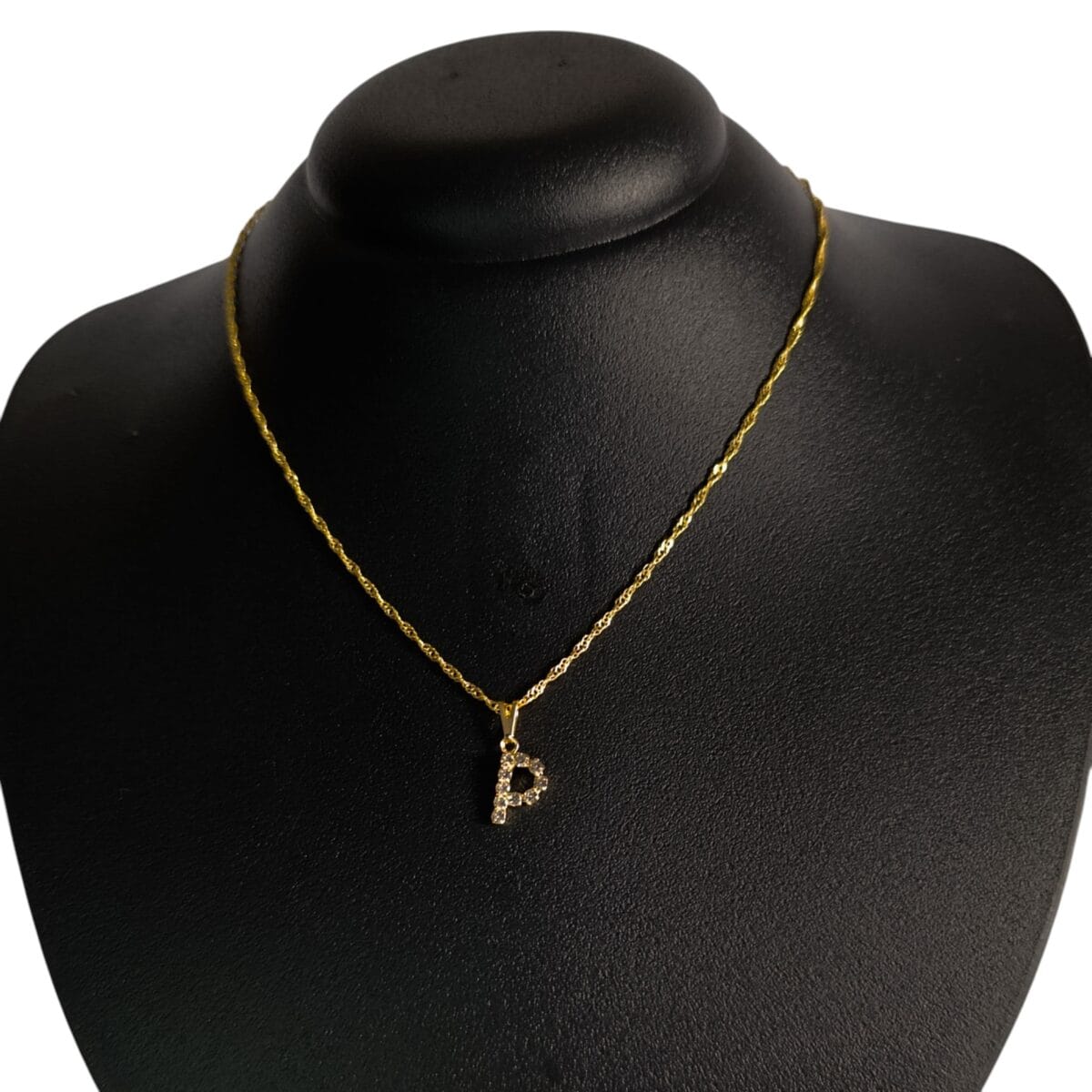 Colar Letra P Dourado Cravejado Folheado