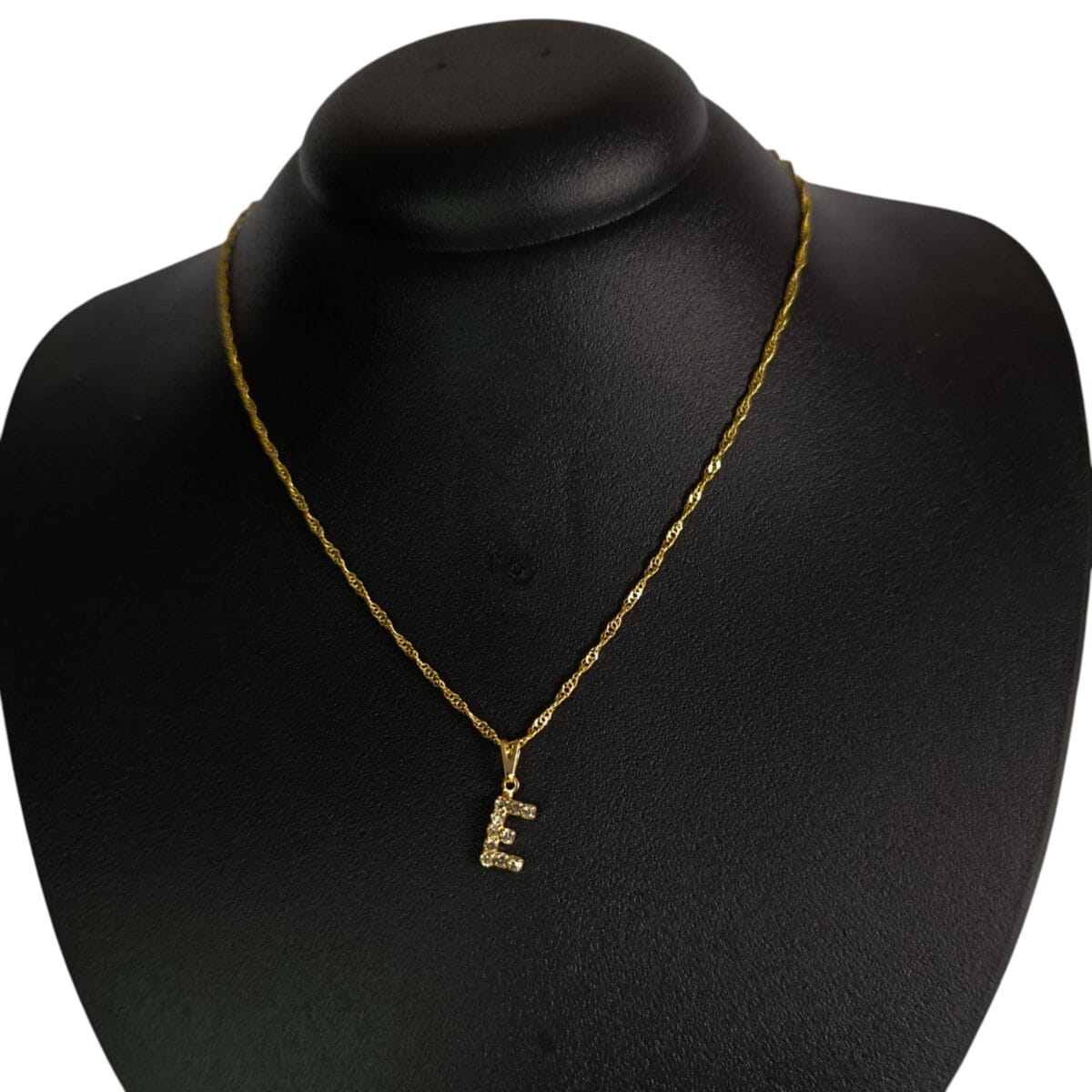 Colar Letra E Dourado Cravejado Folheado
