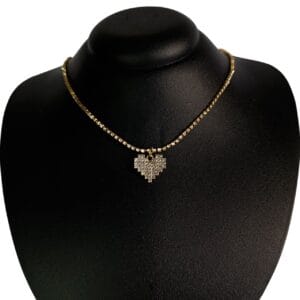 Colar Coração Cravejado Dourado Folheado