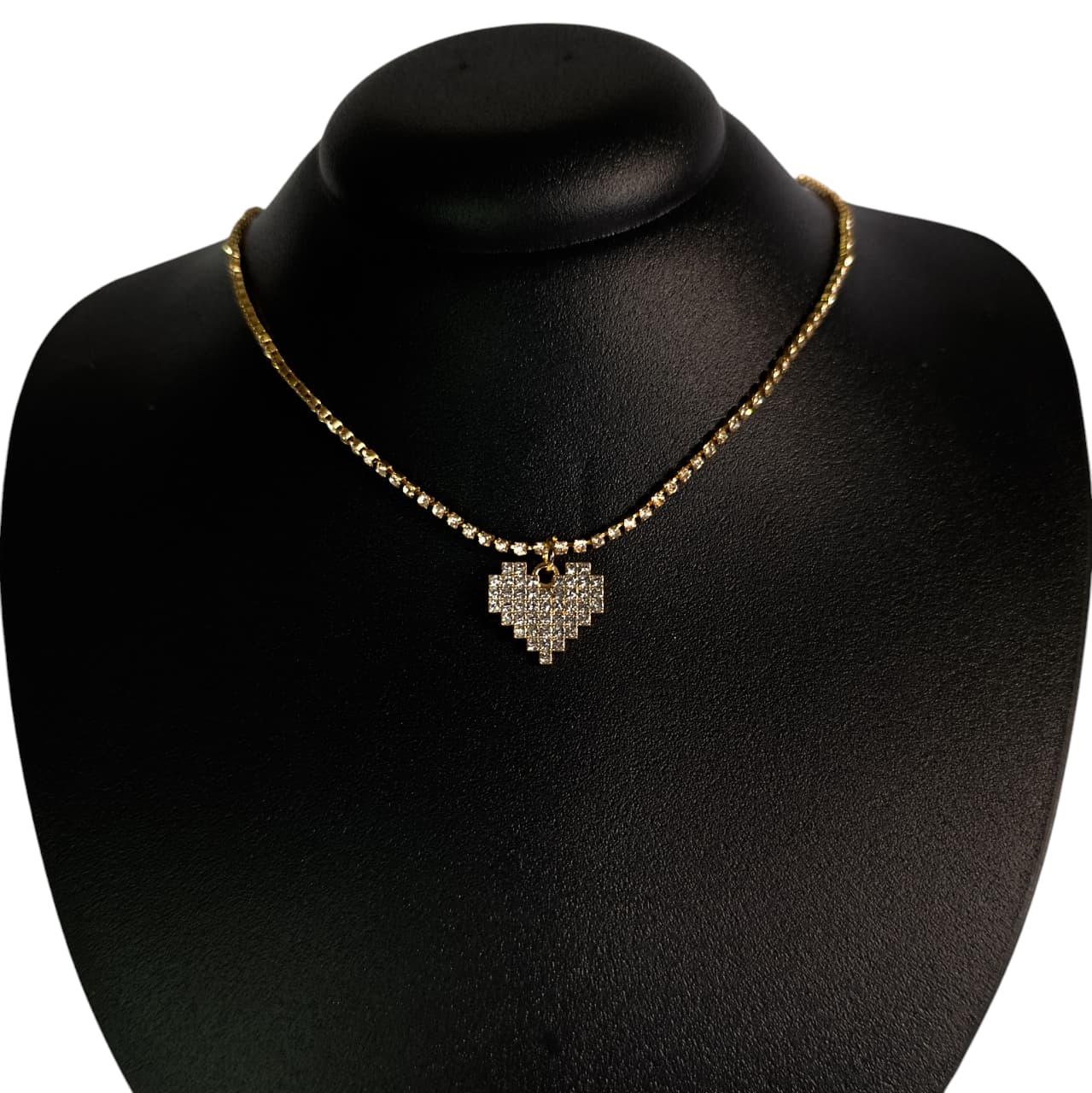 Colar Coração Cravejado Dourado Folheado