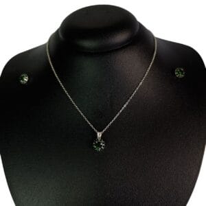 Conjunto Cravejado Verde Escuro Prata Folheado