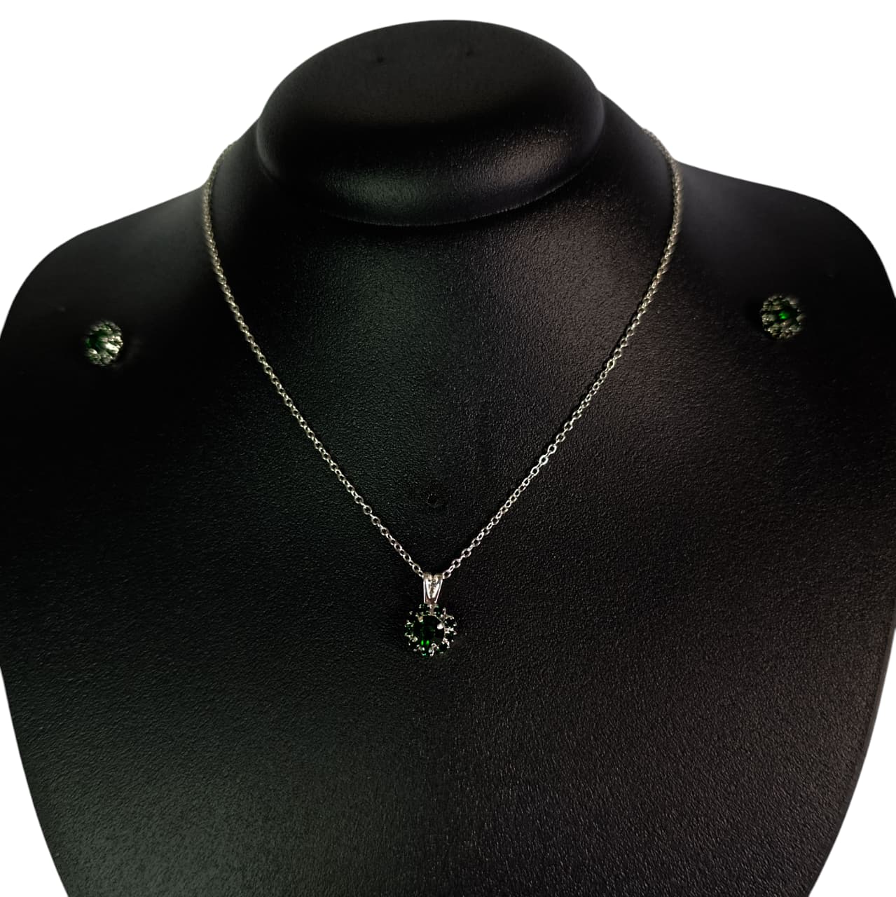 Conjunto Cravejado Verde Escuro Prata Folheado