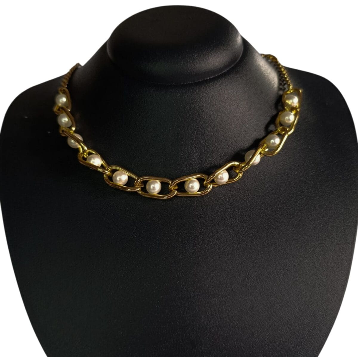 Colar Pérola Entrelaçada Dourado Folheado