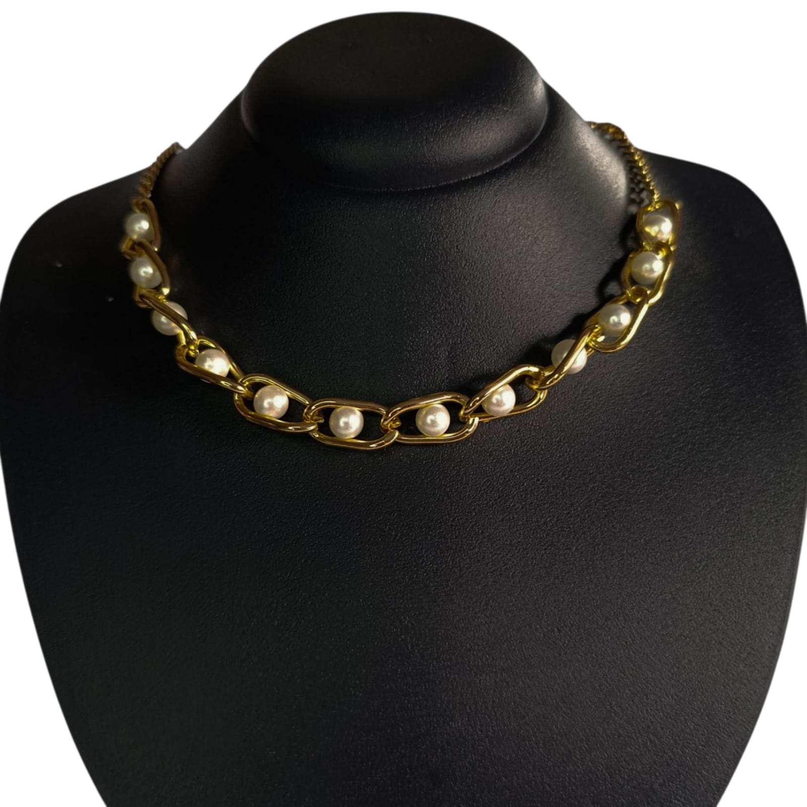 Colar Pérola Entrelaçada Dourado Folheado