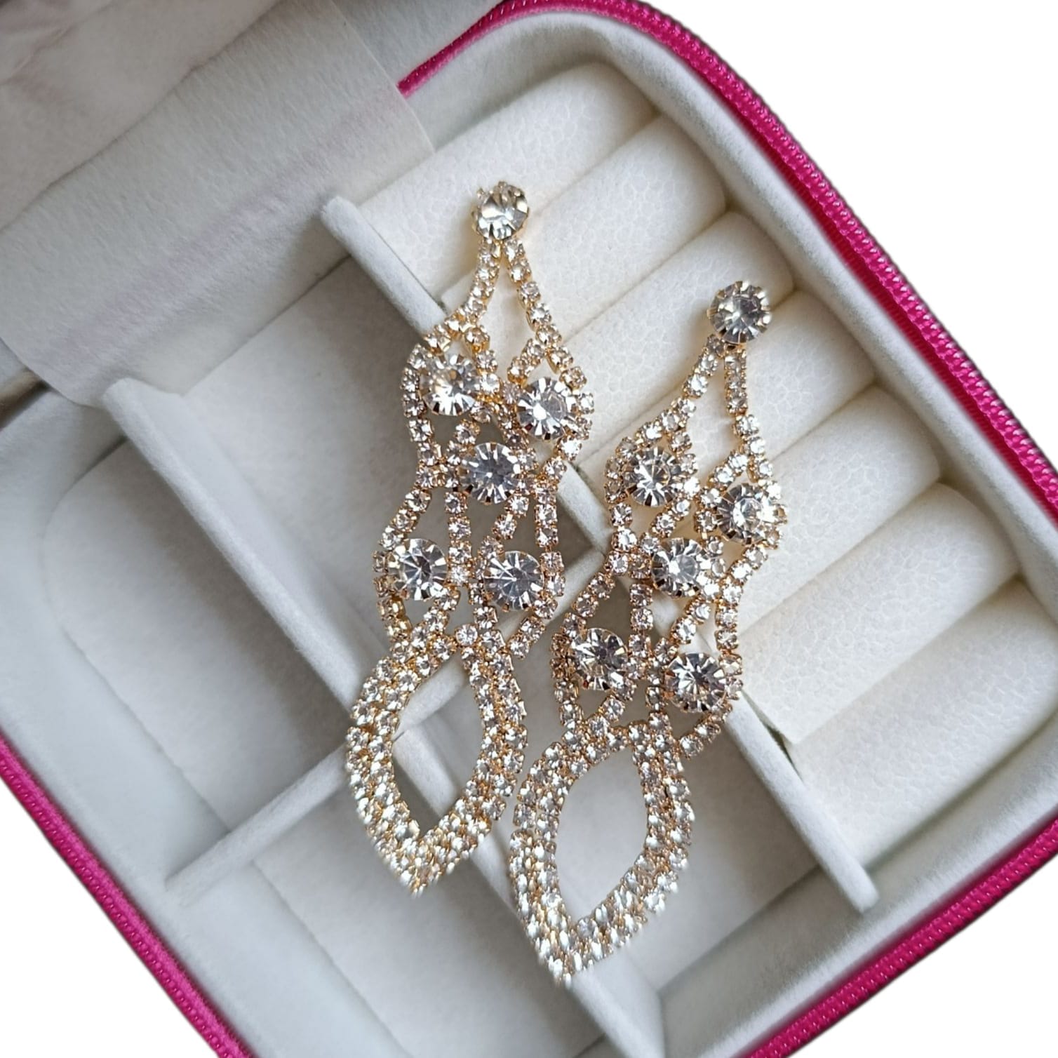 Brinco Festa Strass Gota 6 Zircônias Dourado Biju