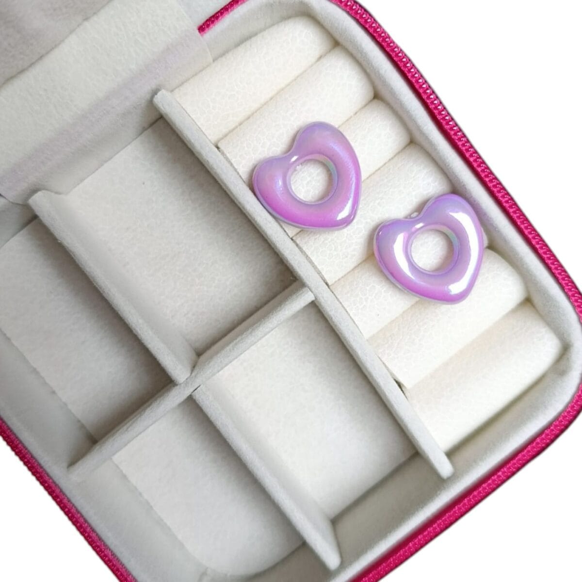 Brinco Coração Holografico Roxo Folheado