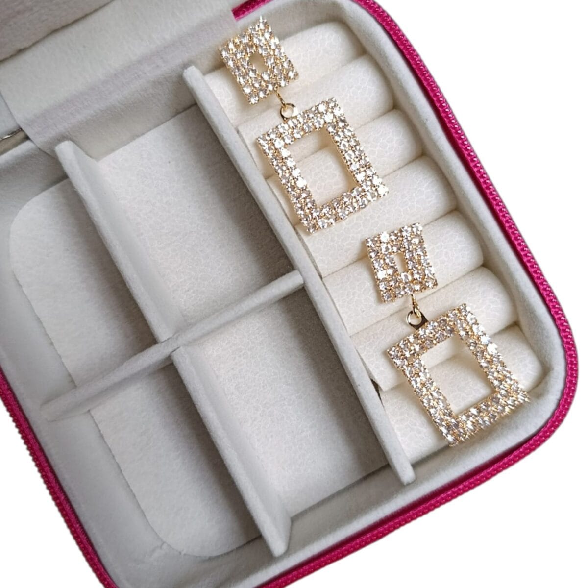 Brinco Quadrado Strass Dourado Biju - Imagem 2