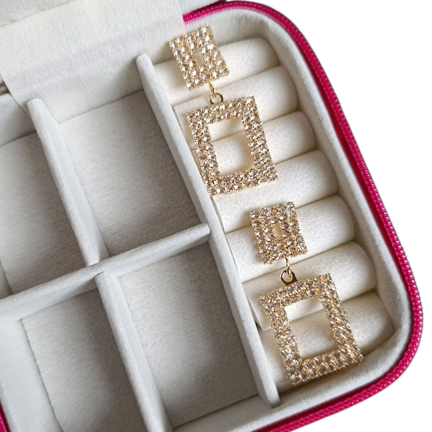 Brinco Quadrado Strass Dourado Biju