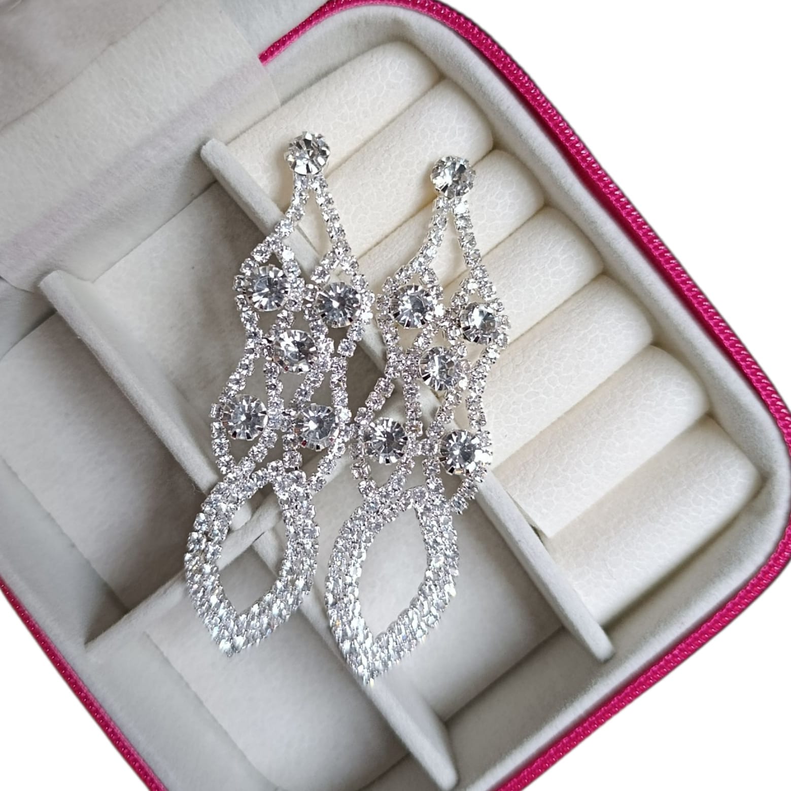 Brinco Festa Strass Gota 6 Zircônias Prata Biju