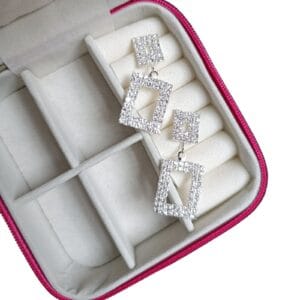 Brinco Quadrado Strass Prata Biju