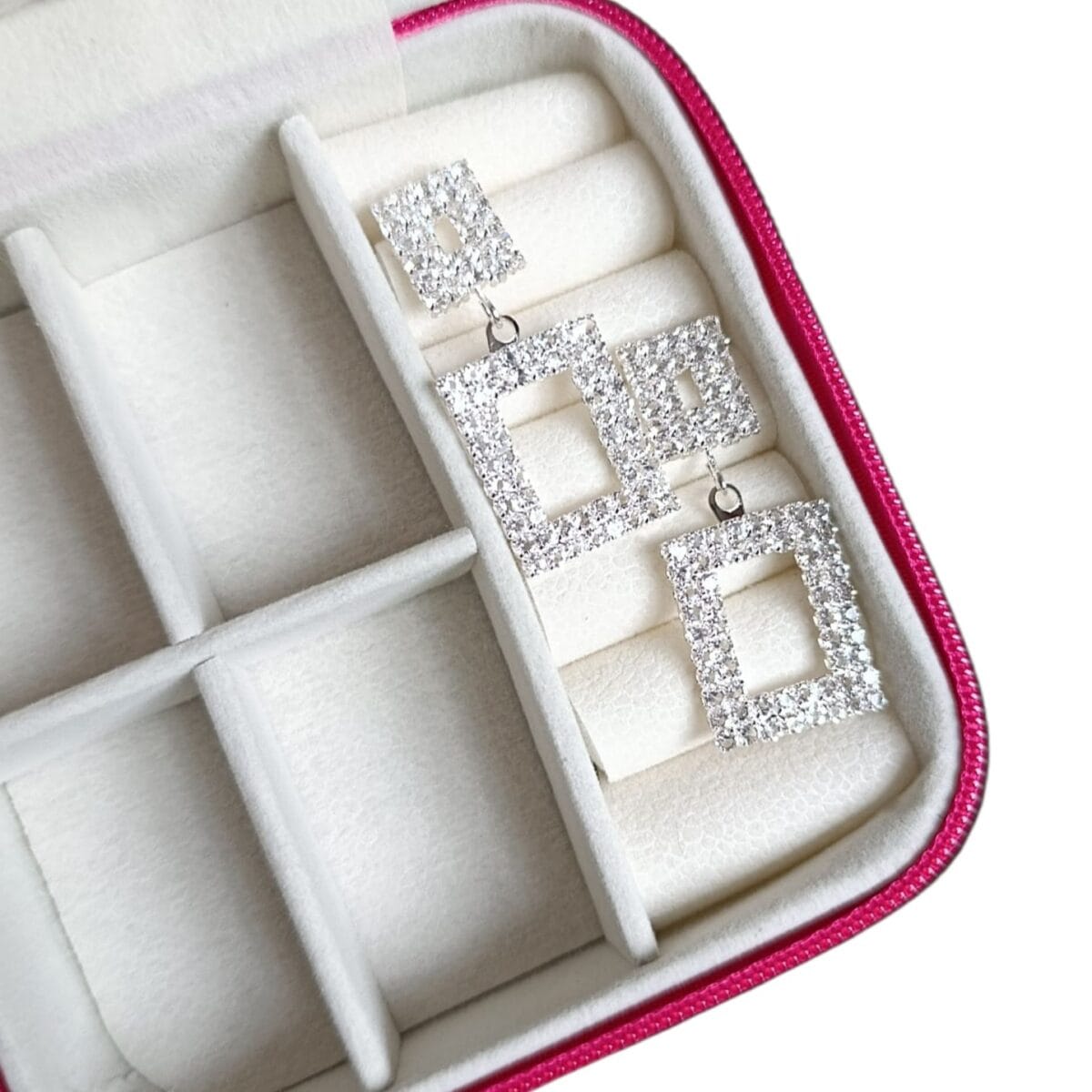 Brinco Quadrado Strass Prata Biju - Imagem 2