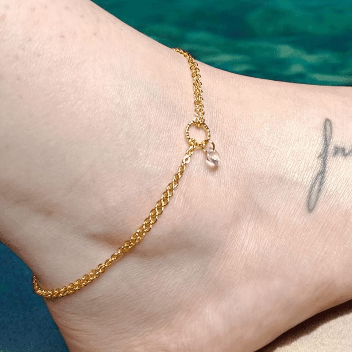 Tornozeleira Dourada Dupla Camada Ponto De Luz Folheada