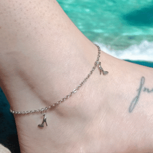 Tornozeleira Prata Salto Alto Aço Inoxidável