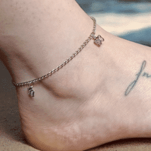 Tornozeleira Prata Borboleta Lilás Aço Inoxidável