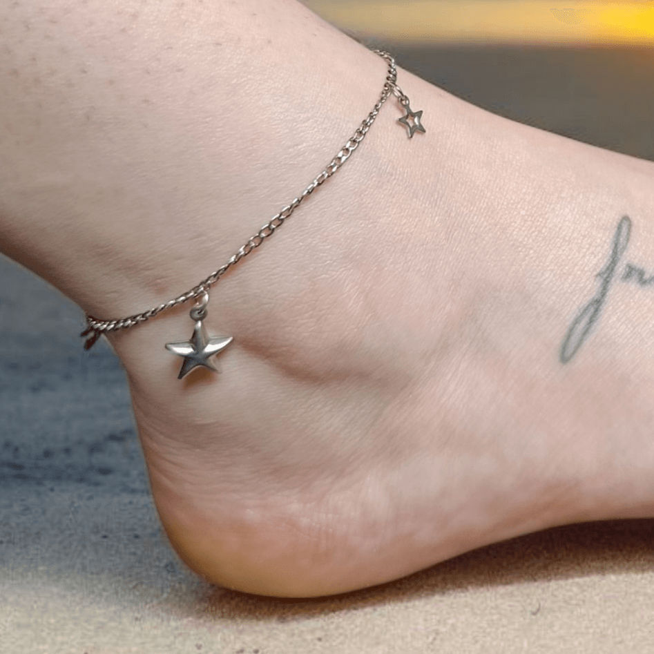 Tornozeleira Prata Estrela Aço Inoxidável
