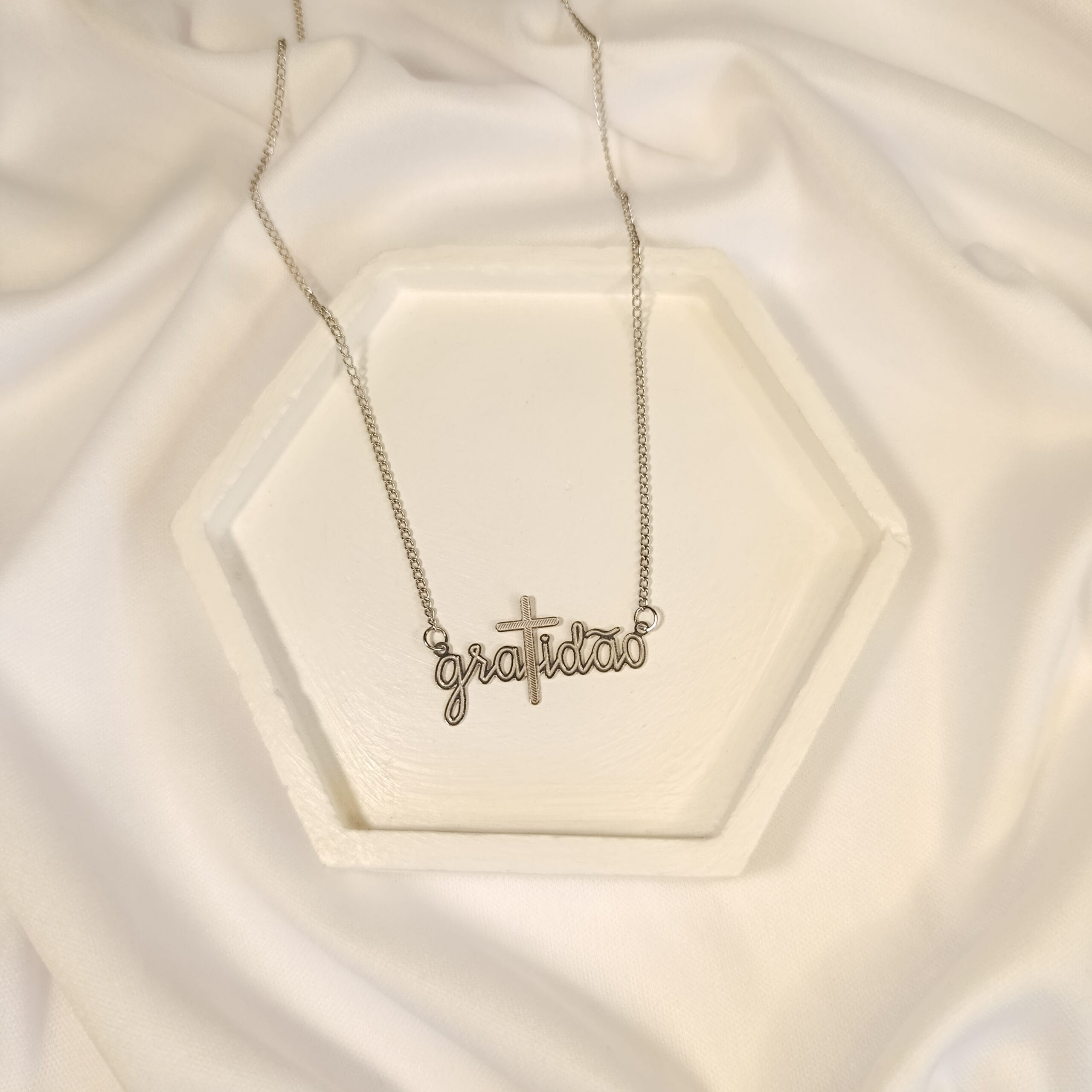 Colar Gratidão Prata Aço Inoxidável