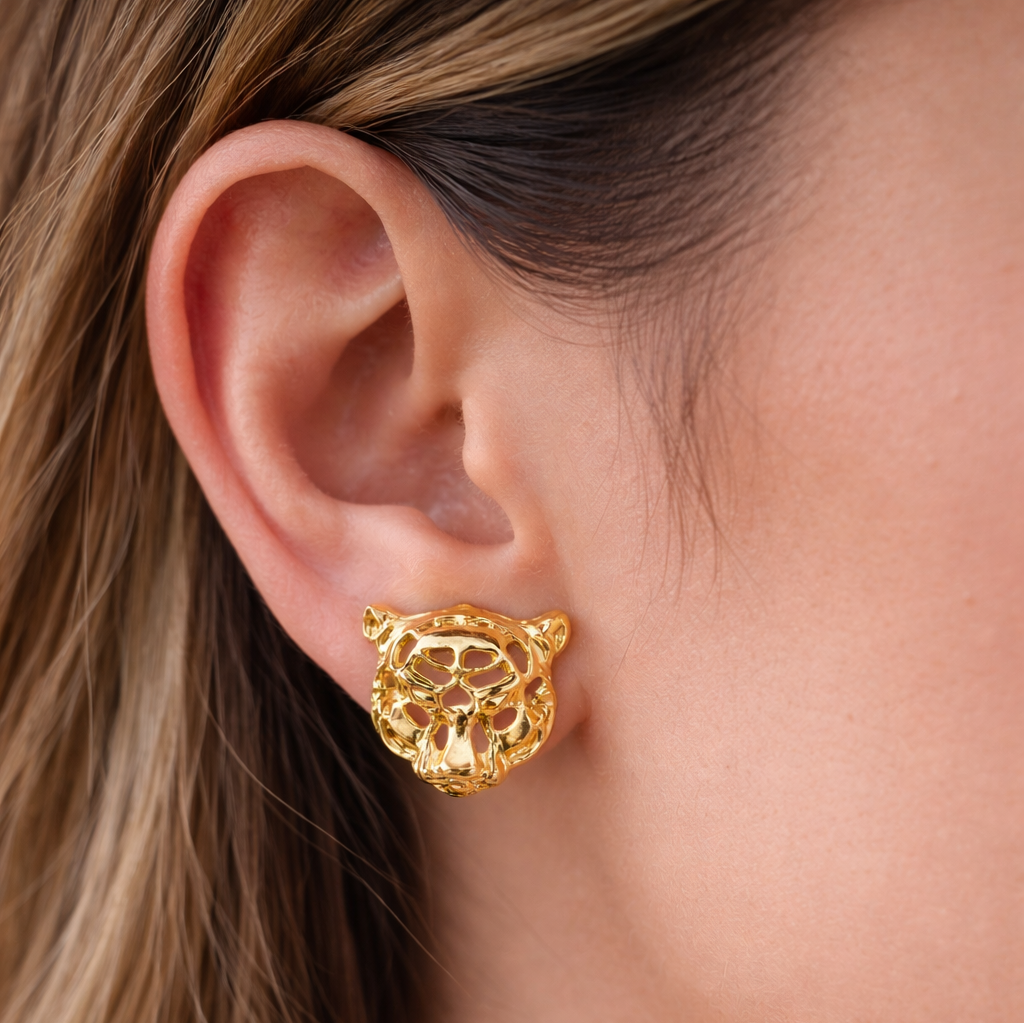 Brinco Tigre Dourado Folheado