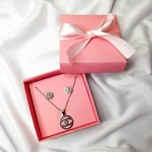 Conjunto Chanel Prata Oval Aço Inoxidável