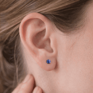 Brinco Zircônia Azul Marinho 3mm Aço Inoxidável