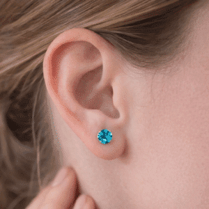 Brinco Zircônia Azul Claro 5mm Aço inoxidável