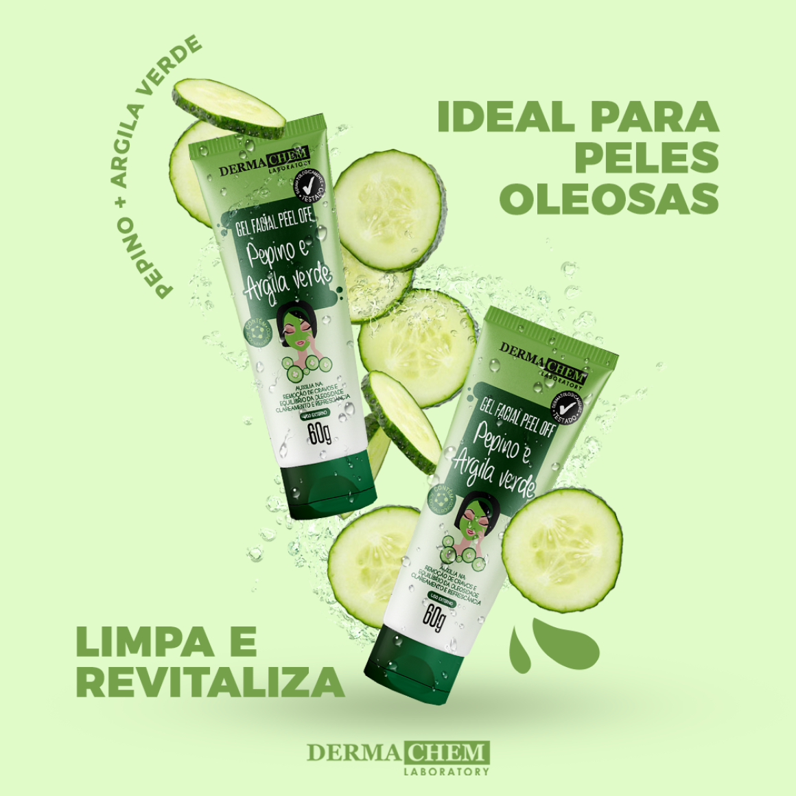 Derma Chem Gel Facial Pepino E Argila Verde 60g - Imagem 2