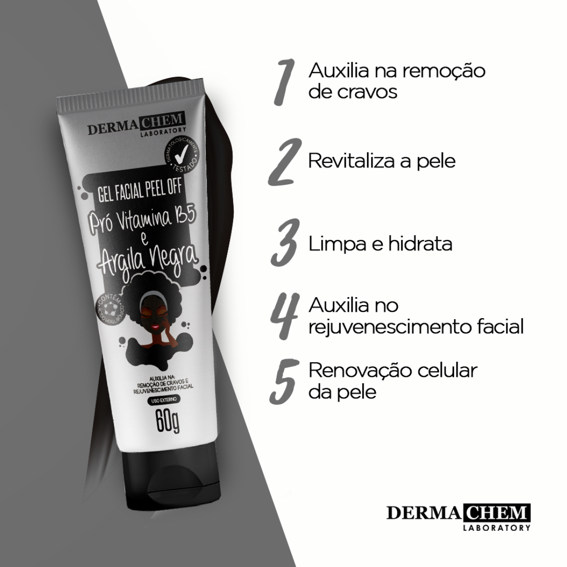 Derma Chem Gel Facial Pro Vitamina B5 E Argila Negra 60G - Imagem 3