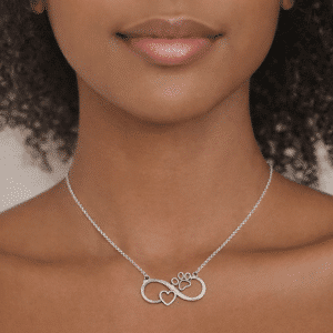 Colar Infinito Coração e Patinha Prata Aço Inoxidável