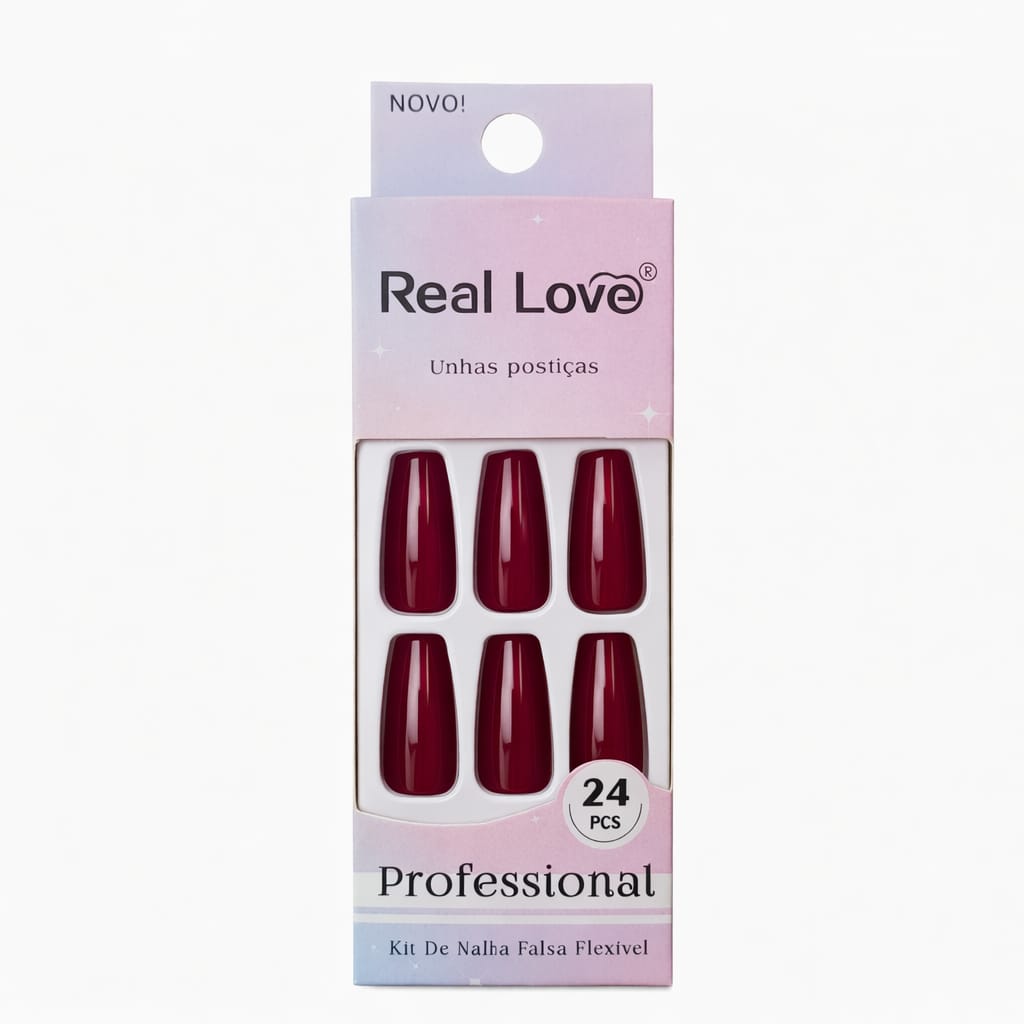 Real Love Unha Postiça C/24 Pcs Vinho