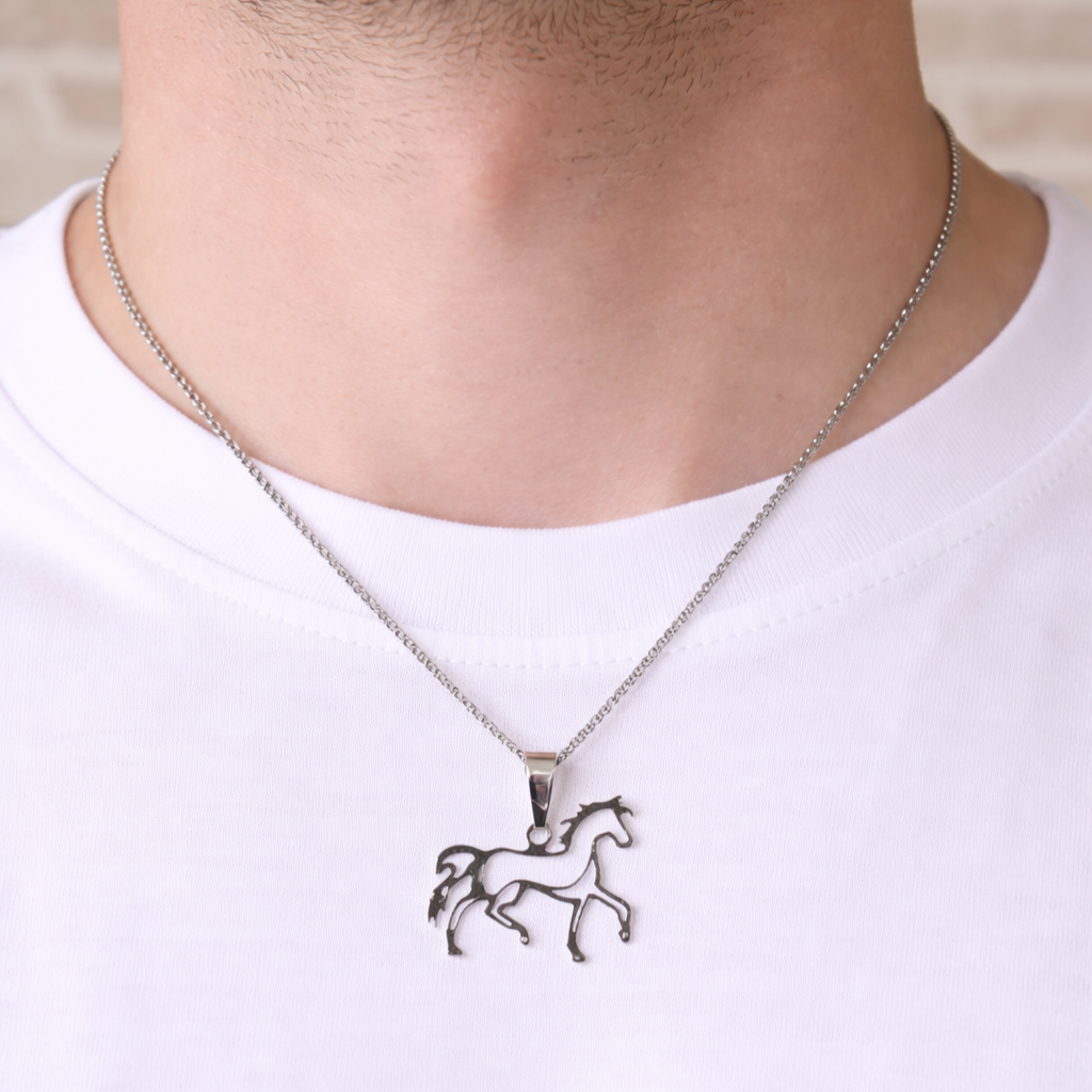 Corrente Cavalo Vazado Prata Aço Inoxidável