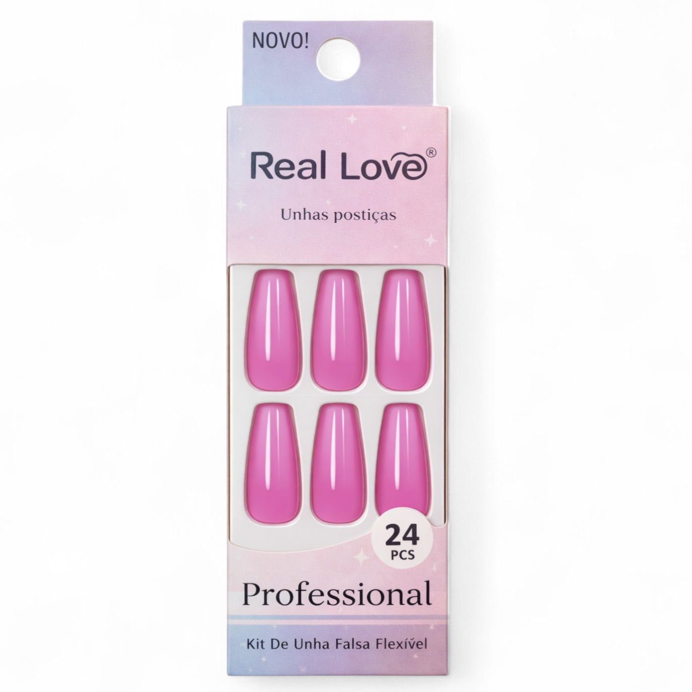 Real Love Unha Postiça Rosa Claro C/24 pcs
