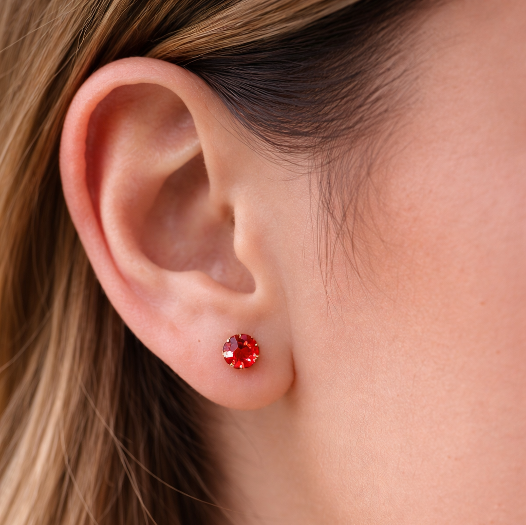 Brinco Zirconia Vermelho Folheado