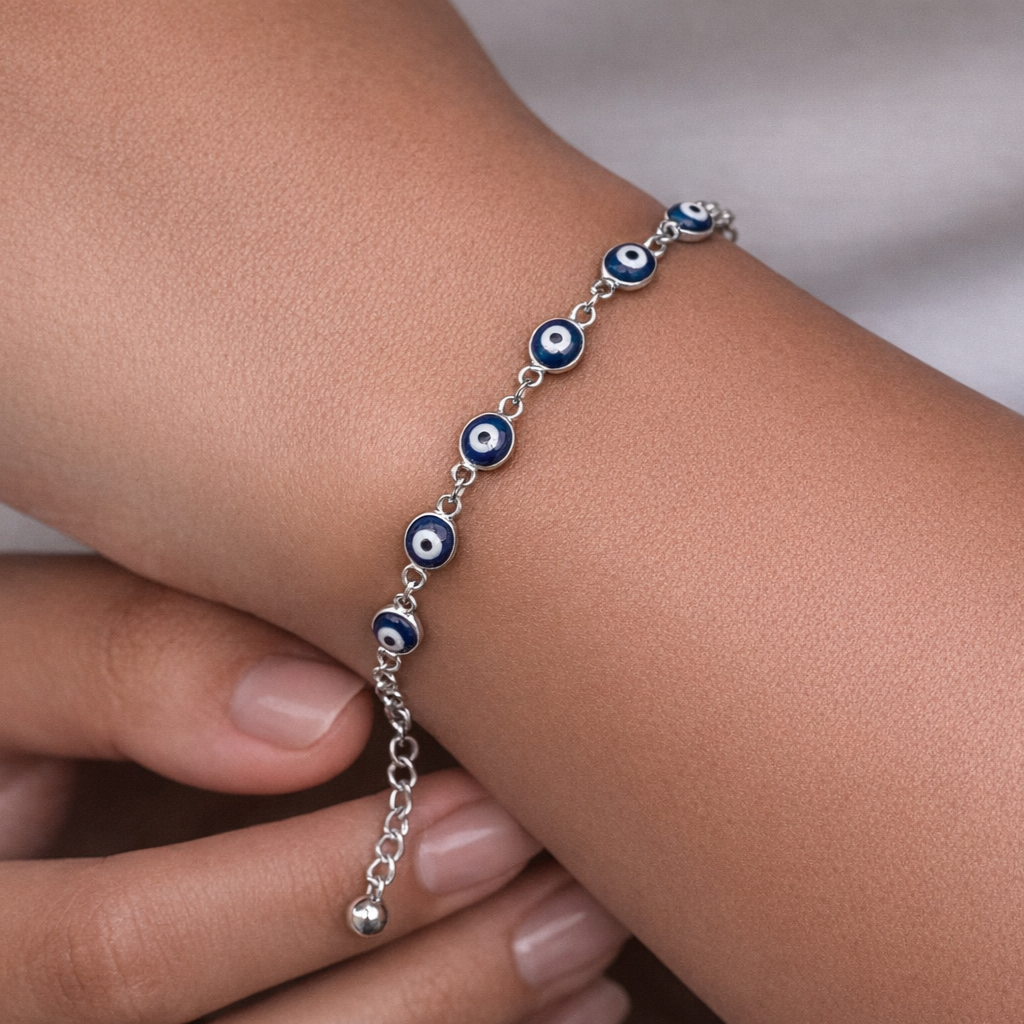 PULSEIRA OLHO GREGO 21CM PRATA 6MM AÇO INOX 316L