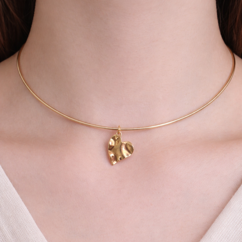 COLAR CHOCKER ARO METAL CORAÇÃO AMASSADO M DOURADO