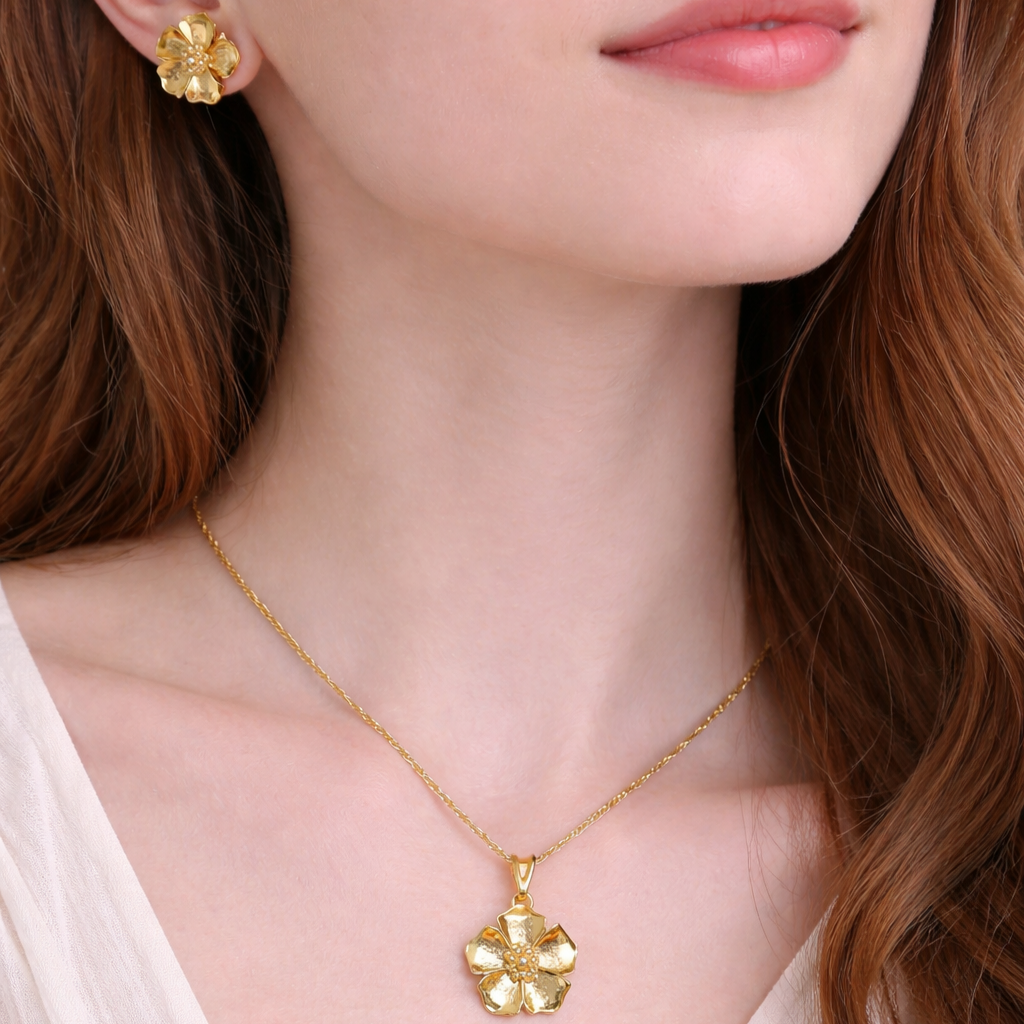 Conjunto Flor Dourado Folheado