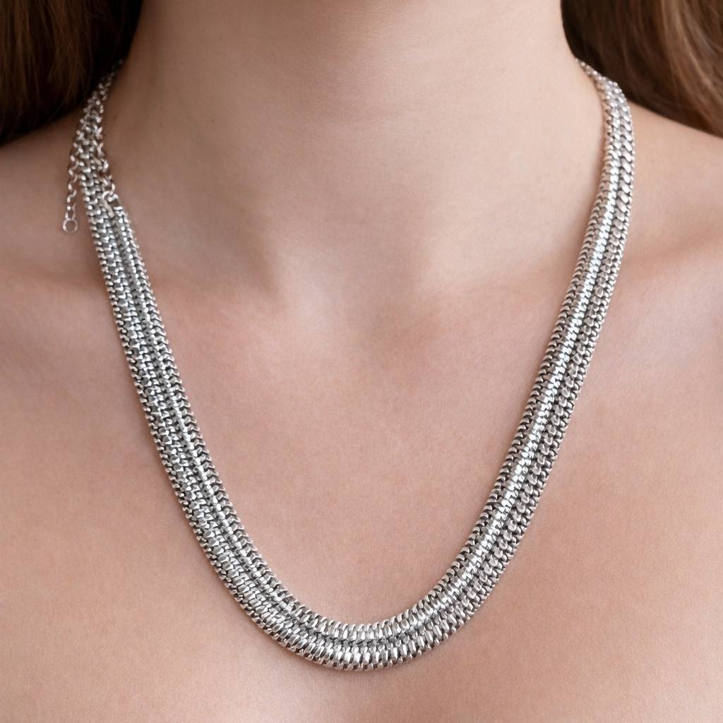 Colar Cobra Amassada Prata Folheado