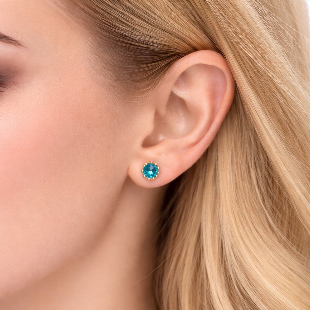 Brinco Zirconia Azul Dourado Folheado