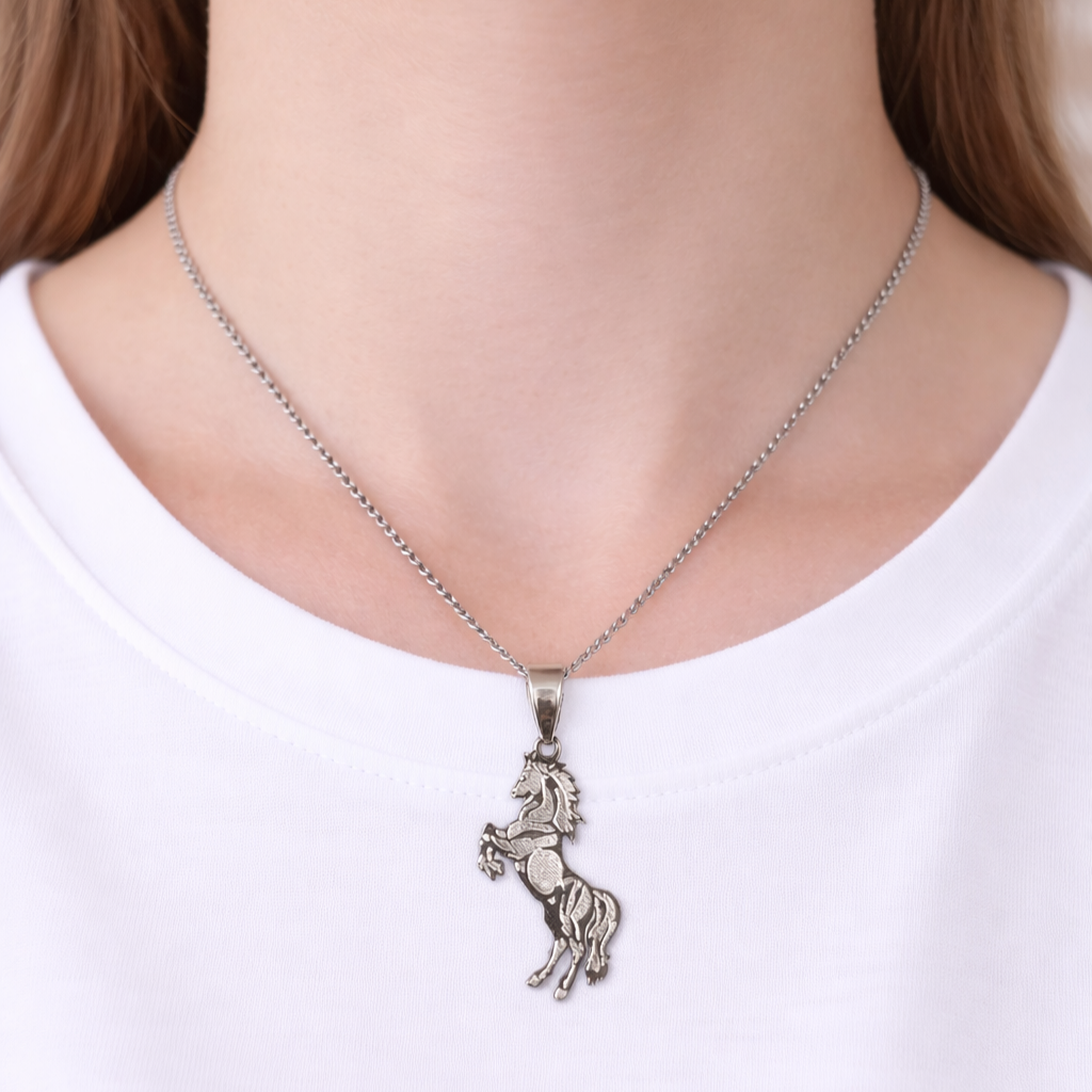 Corrente Cavalo Trabalhado Prata Aço Inoxidável