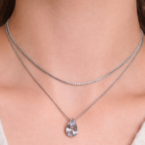 Colar Duplo Zirconia Gota Prata Folheado
