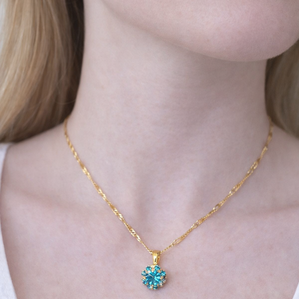 Conjunto Cravejado Azul Claro Dourado Folheado - Imagem 2