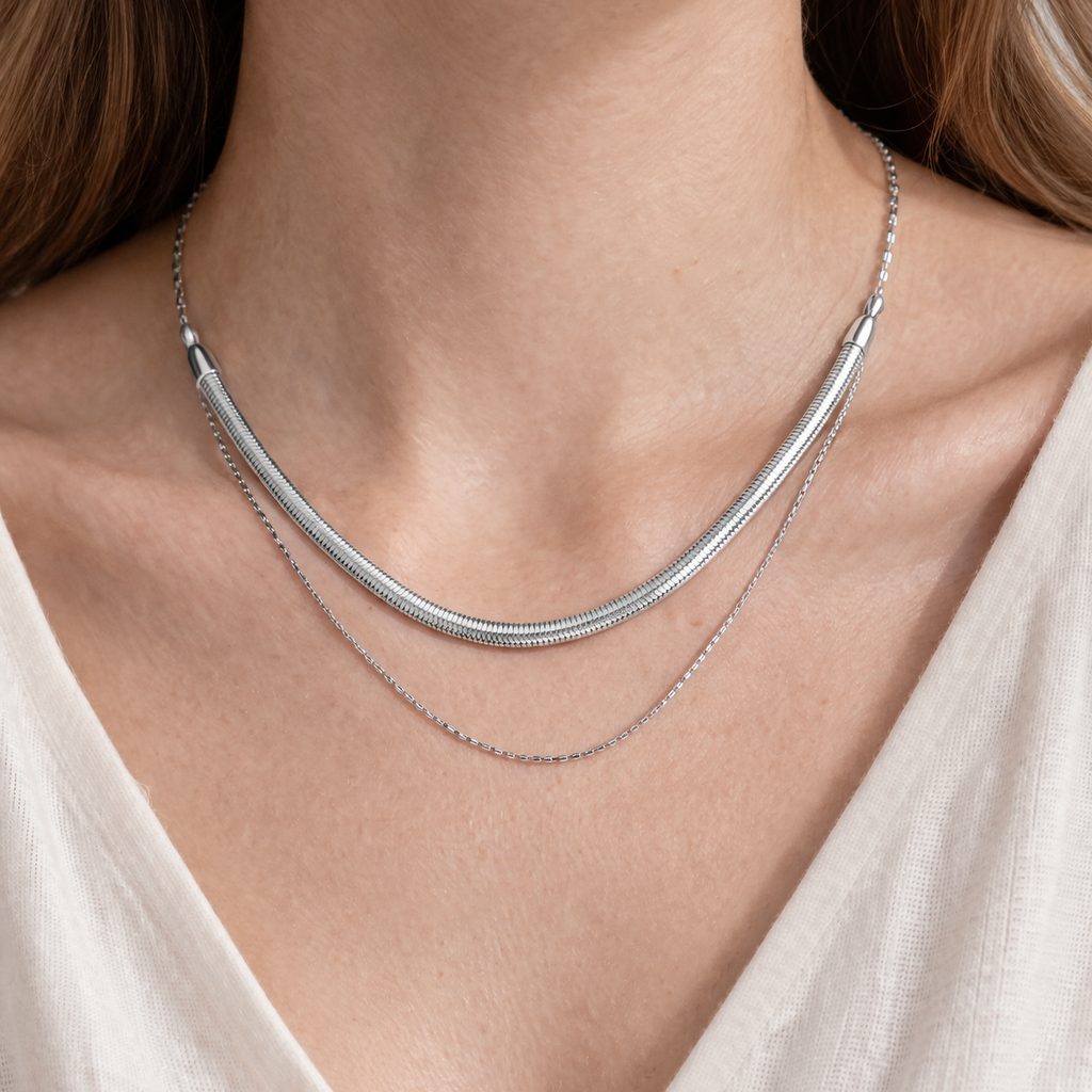 Colar Duplo Rabo De Rato Prata Folheado